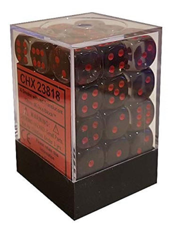 chessex Manufacturing 23818 12 mm Set Of Smoke With Red Translucent D6 Dice Set Of 36