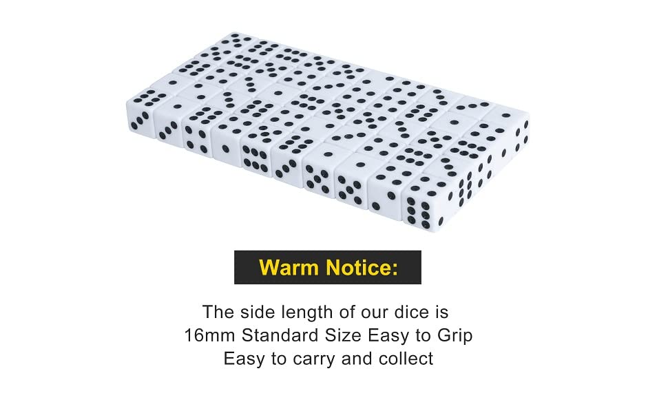 100 Pack 16MM White Dice - Six Sided Standard Opaque White Dice with Black Pips Dots for Board Games (100 Pack)
