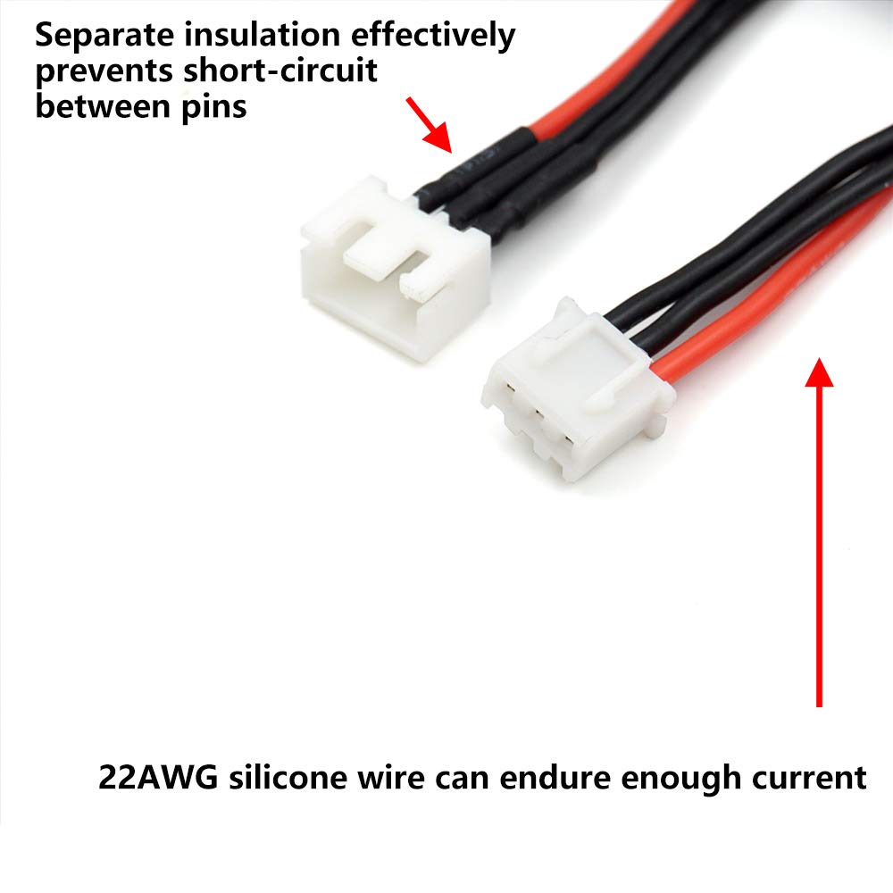JST-XH 2S Balance Plug Extension Lead Wire 200mm 5 PCS for LiPo Battery Balance Charging 22AWG Silicone