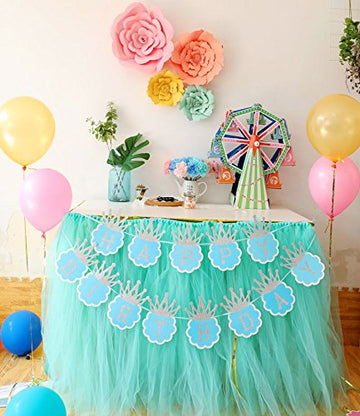 Flairs New York Happy Birthday Decorations Banner Party Props With Gold Crown Letters (Pack Of 1 Banner, Baby Blue/Gold Glitter