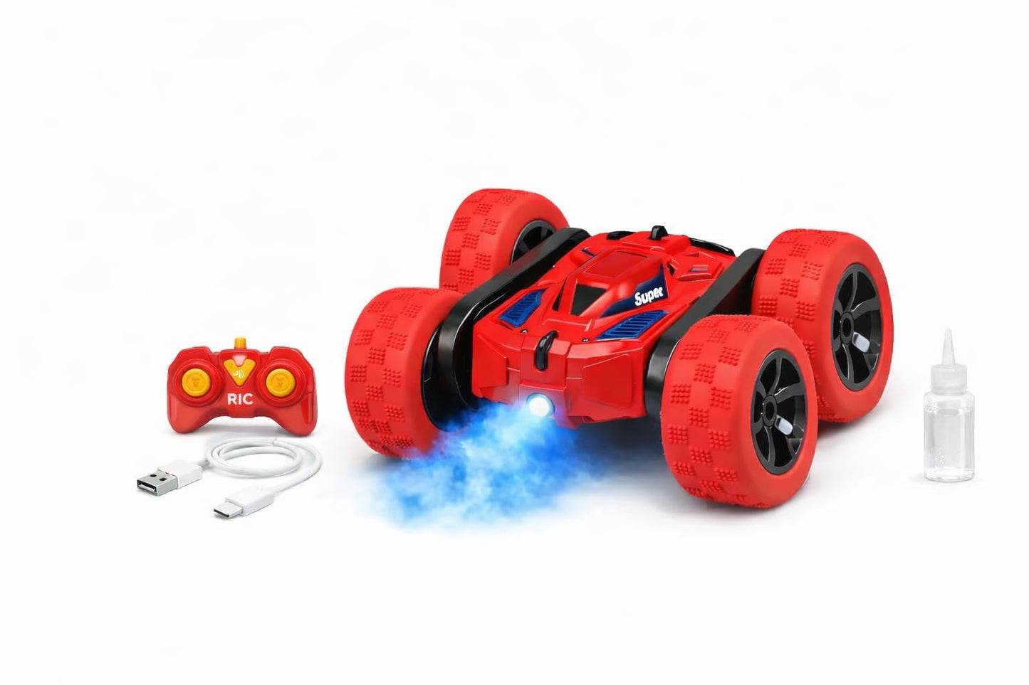 Brand Conquer Rc Stunt Car For Kids, 360 Double-Sided Flip Remote Control Car With Led Lights, Music & Water Smoke Effect, Usb R
