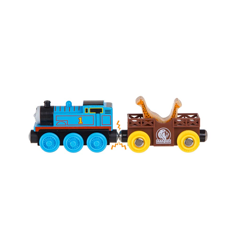 Orbrium Wooden Train Cars & Engines Collection - 18 Pcs Multicolor Safari Zoo Set, Compatible with Thomas & Brio, Model ORB-TS-A203