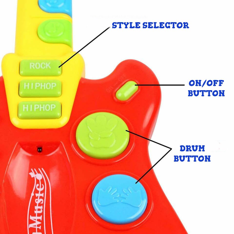 Dimple Kids Handheld Musical Electronic Toy Guitar With Over 20 Interactive Buttons, Levers And Modes For Children, Best Toy For Girls & Boys (Guitar With Batteries)