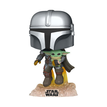 Funko Pop! Star Wars: The Mandalorian - Mandalorian Flying With The Child, Grey