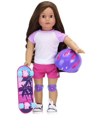 Sophia's Palm Tree Skateboard Set for 18" Dolls - Includes Helmet & Knee Pads, Multicolor, One Size, Model LA-SK