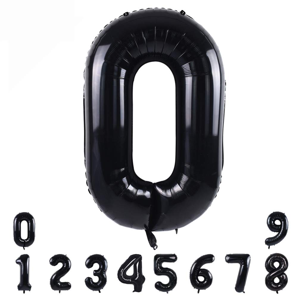 Toniful 40 Inch Black Large Numbers Balloons 0-9,Number 0 Digital 0 Helium Balloons,Foil Mylar Big Number Balloons For Birthday