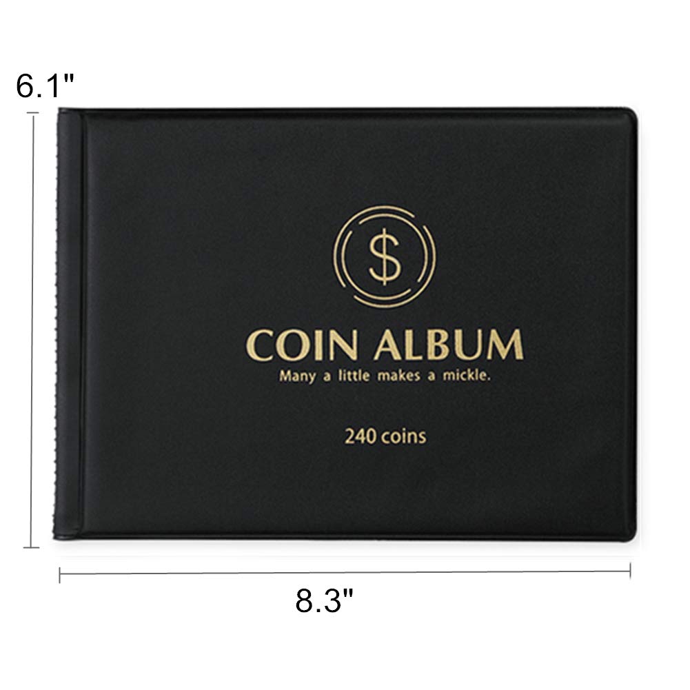 Mudor Coin Collection Holder Album For Collectors, 240 Pockets Coin Collection Book Office Supplies