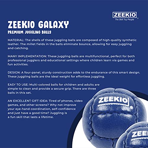 Zeekio Galaxy Juggling Balls - Premium 12 Panel Genuine Leather Balls - 130G - 67Mm - Pack Of 3 Dark Blue