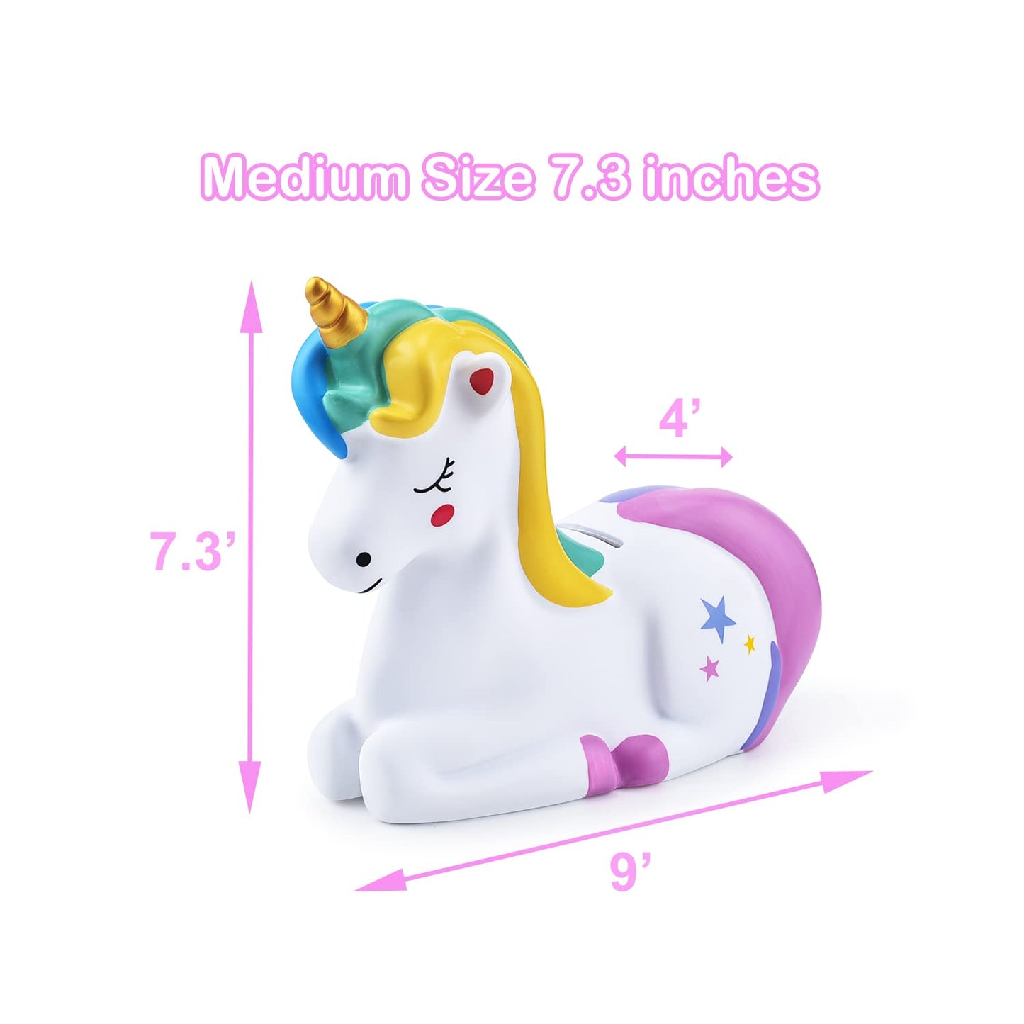 Pjdrllc Piggy Bank Girls: Unicorn Piggy Banks - Unbreakable Plastic Coin Money Bank With Alphabet Stickers - Rainbow