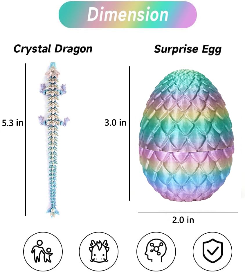 Shuwnd 4Pcs 3D Printed Dragon Eggs With Dragon Inside,Prefilled Mini Easter Eggs Articulated Crystal Dragon Fidget Toys,Easter Basket Stuffers,Mystery Mythical Pieces Dragon,3D Printed Animals Toy Set