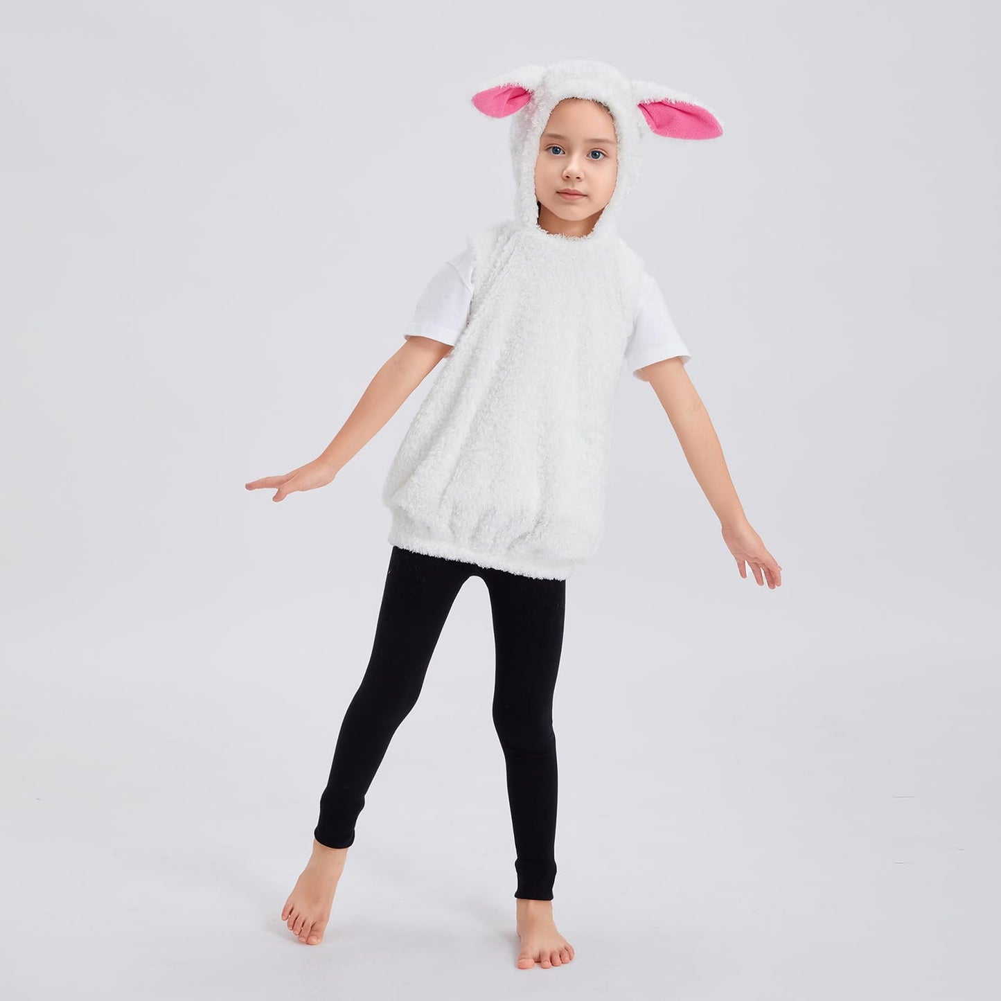 Feibel Kids Sheep Costume Boys Girls Furry Hooded Vest Cute Animal Costume Little Lamb Christmas Outfits (White, 2-3 Years)