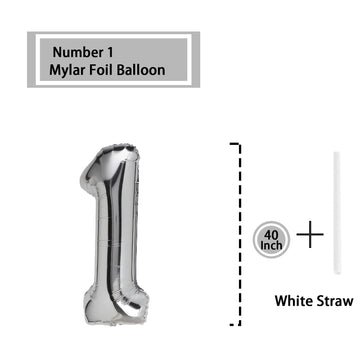 1 Number Balloon Silver 40 Inch Big Foil Mylar 1St Balloons For 1 Year Old Boy Girl Birthday Party Decorations Wedding Anniversa