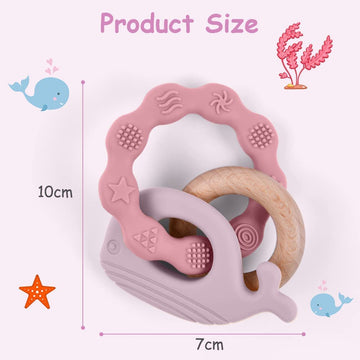 Vicloon Baby Teether Toys, Silicone & Natural Wood Teether Ring, Baby Teething Toys For Babies 0 Months, Silicone Chewable Rings