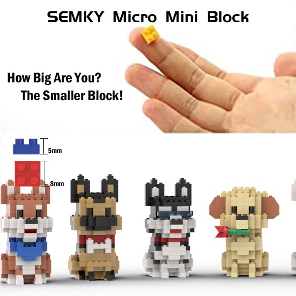 SEMKY Micro Mini Blocks Dog Series 8 in 1 Model Set (1616 Pieces) - Building Toys for Kids & Adults, Golden Plastic