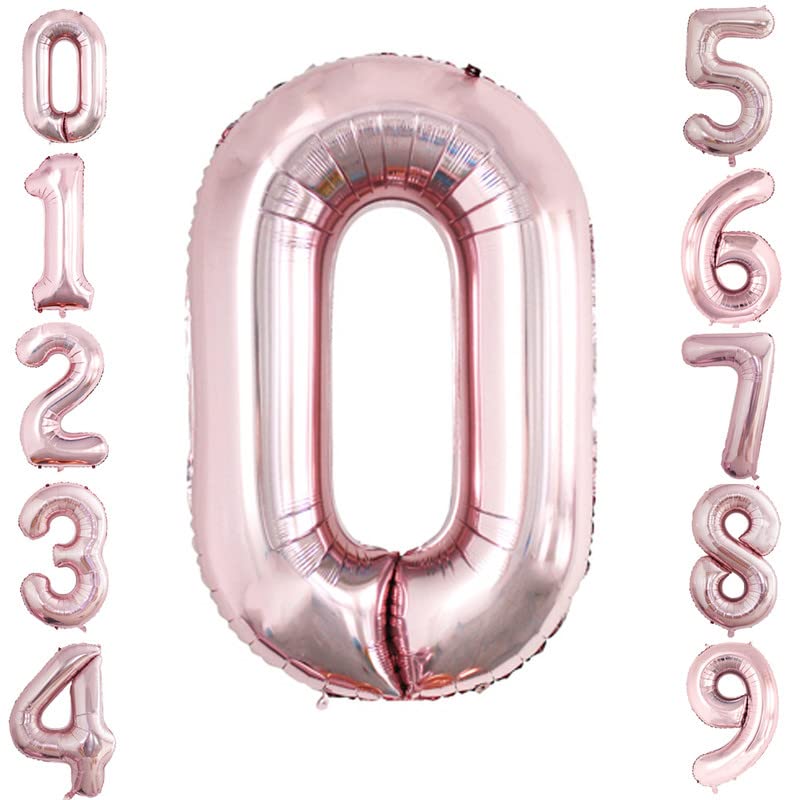 Goer Rose Gold Foil Balloons Number 0 For 10Th 20Th 30Th 40Th 50Th 60Th 70Th 80Th 90Th 100Th Birthday Party Supplies Anniversary Decorations(3 Pcs,42 Inch,32 Inc,16Inch)