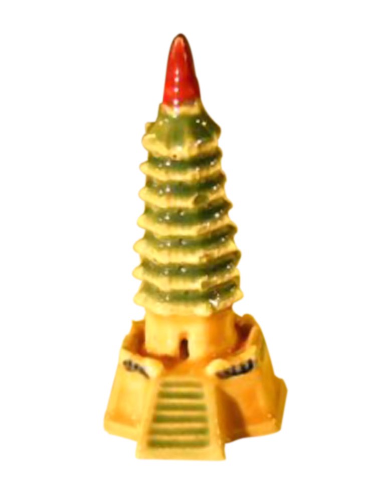 Bonsai Boy E2852 3 In Glazed Ceramic Pagoda Figurine, Red, Green & Orange