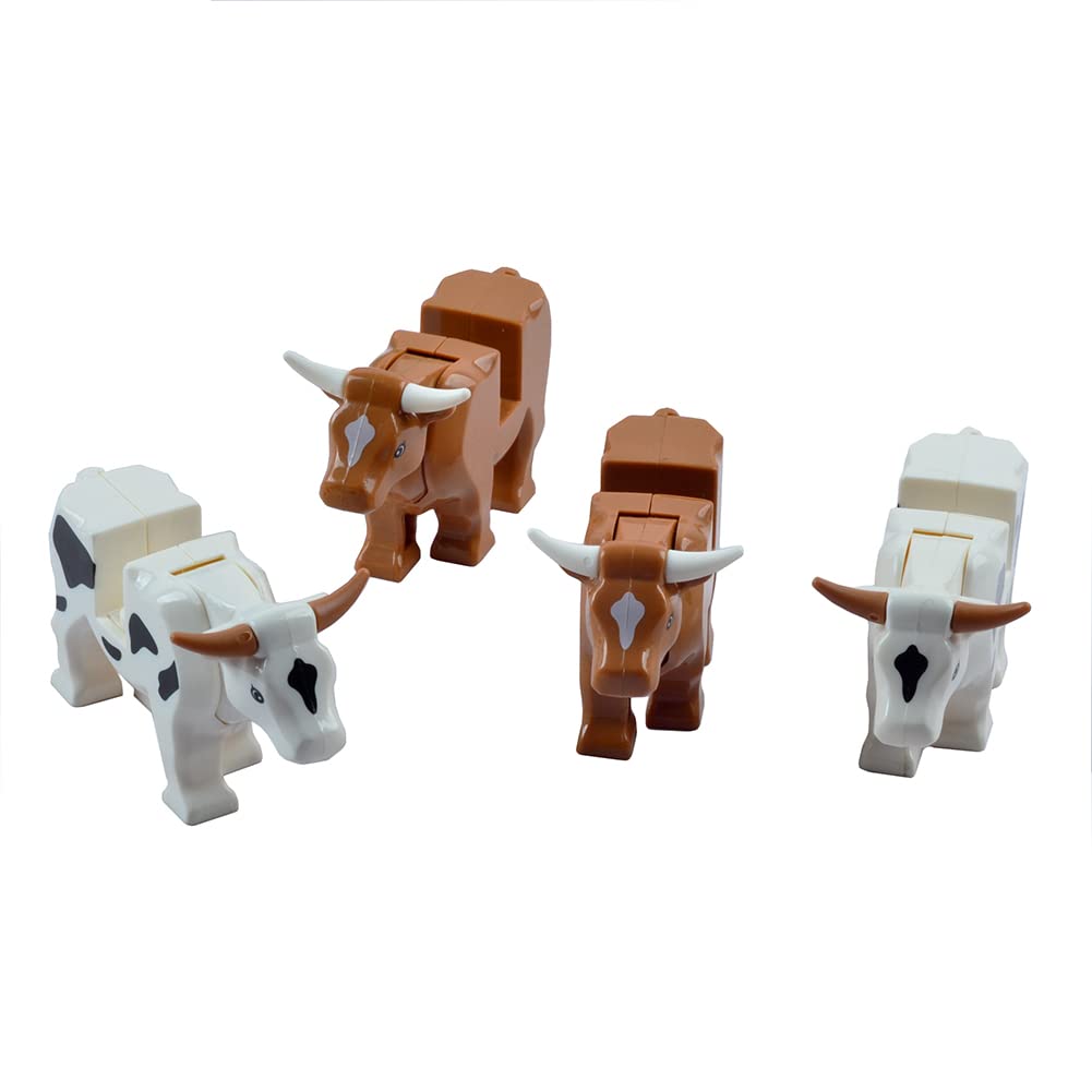 Baenrcy 4Pcs Cow Animal Building Blocks Animal Building Bricks Kit Diy Building Set Compatible All Major Brands (Cow)