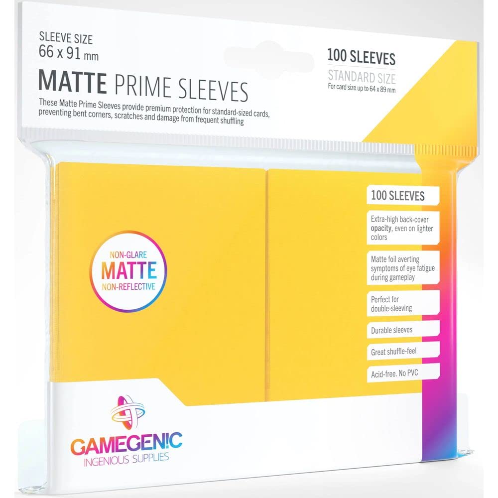 Matte Prime Standard-Sized Card Sleeves | 100 Pack Of 66 Mm By 91 Mm Card Sleeves | Premium Quality Card Game Holder | Use With Tcg And Lcg Games | Yellow Color | Made By Gamegenic