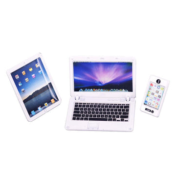 Dollhouse Decoration Miniature Accessories Dollhouse Computer Laptop Tablet Phone Simulation Accessories For Doll 1/6 1/12 Miniatures Play Set - 3 Pcs (3 Laptop- White)