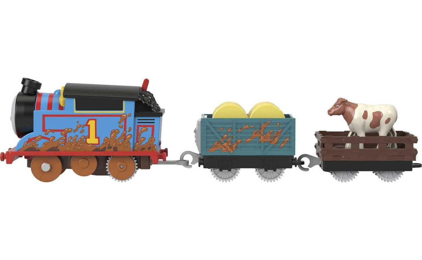 Thomas & Friends Motorized Toy Train Muddy Thomas Engine With Cargo Cars & Cow For Preschool Pretend Play Kids Ages 3+ Years