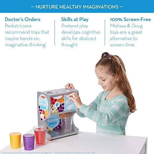 Melissa & Doug Wooden Thirst Quencher Drink Dispenser With Cups, Juice Inserts, Ice Cubes - Pretend Play Soda Fountain, Food Set