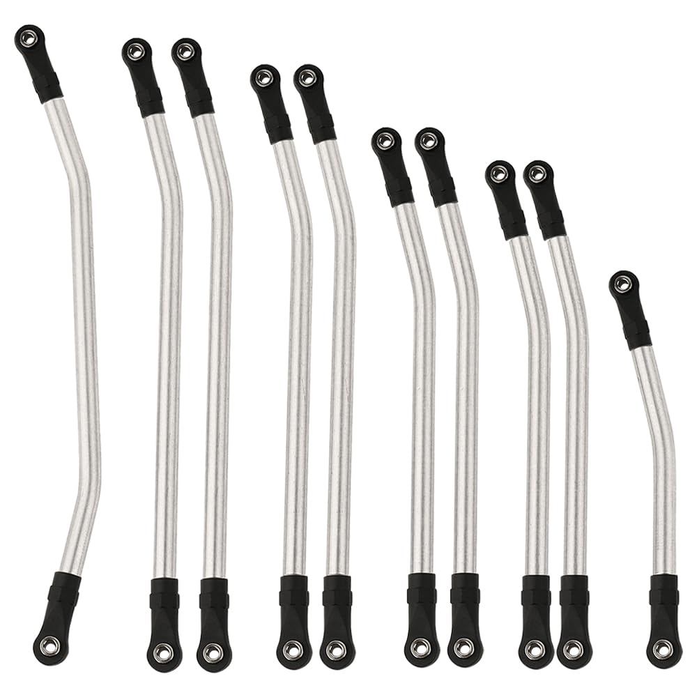 RZXYLRC 313mm Wheelbase 10Pcs Stainless Steel Link Rod Linkage for 1/10 RC Axial SCX10 II AX90046 AX90047 Rock Crawlers Metal Up