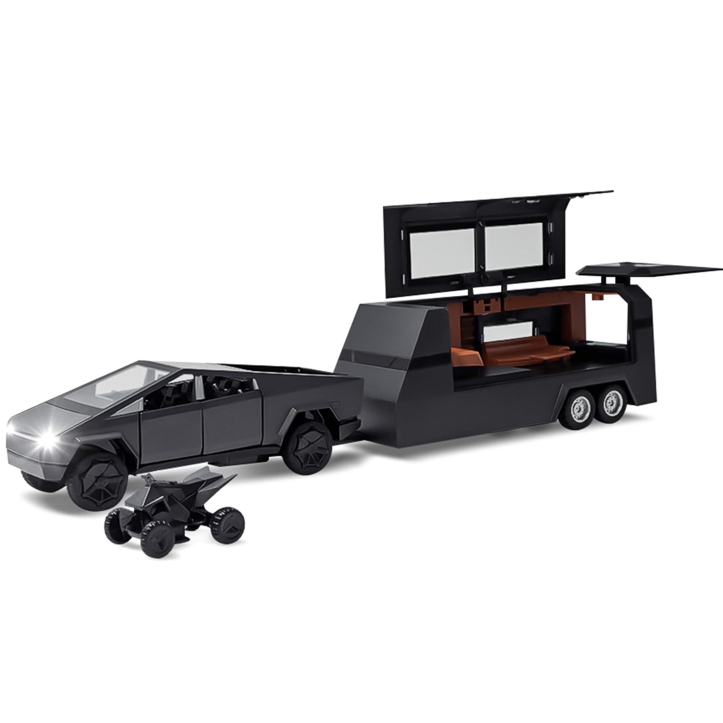 Cybertruck Model: 1/32 Diecast Metal Pick-Up Truck Trailer Toy with Motorcycle with Lights and Sounds for Boys, Ages 3 and Up (G