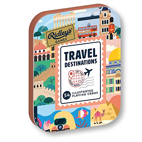 Ridleys Games: Travel Destinations Playing Cards | Full Deck of Cards with 54 Unique Travel Destinations | Travel Fun Facts on