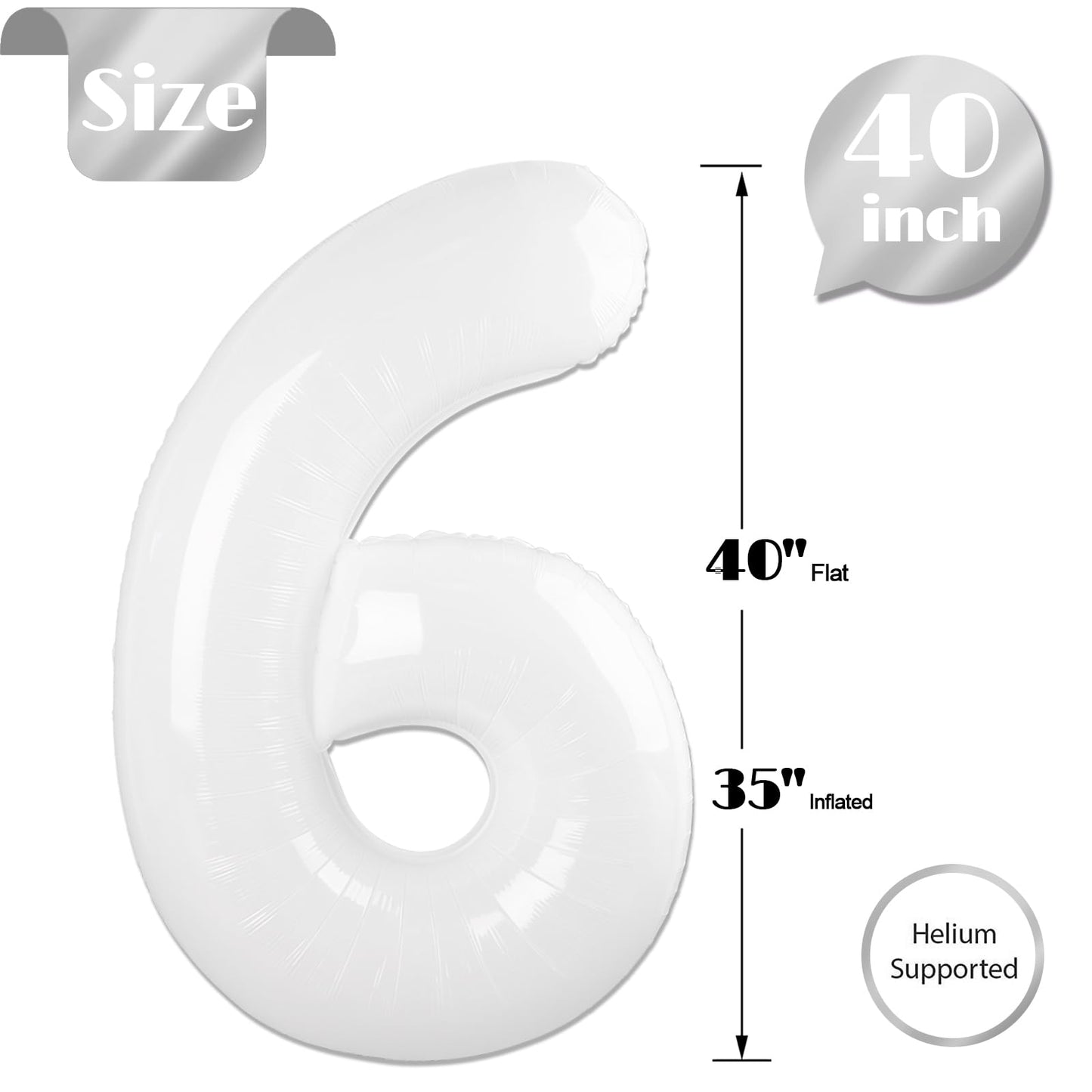 White 6 Balloon, Translucent Number Balloons 40 Inch, 6Th Balloons For Birthday Decorations, White Party Supplies 6 Birthday Bal