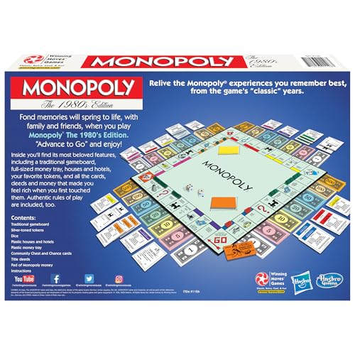 Monopoly The 1980'S Edition With Original 1980'S Artwork & Components Incl. All Classic Tokens, By Winning Moves Games Usa, Classic Family Board Game With Classic Tokens, For 2 To 8 Players, Ages 8+
