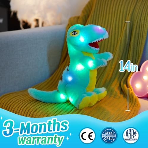 Glow Guards T-Rex Dinosaur Plush Toy, LED Night Light, 14" Soft Stuffed Animal, Glow in The Dark, Perfect Gift for Kids