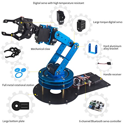Robotic Arm Kit 6Dof Programming Robot Arm With 5 Servo, Handle, Mechanical Claw And More, Pc Software App Control With Tutorial
