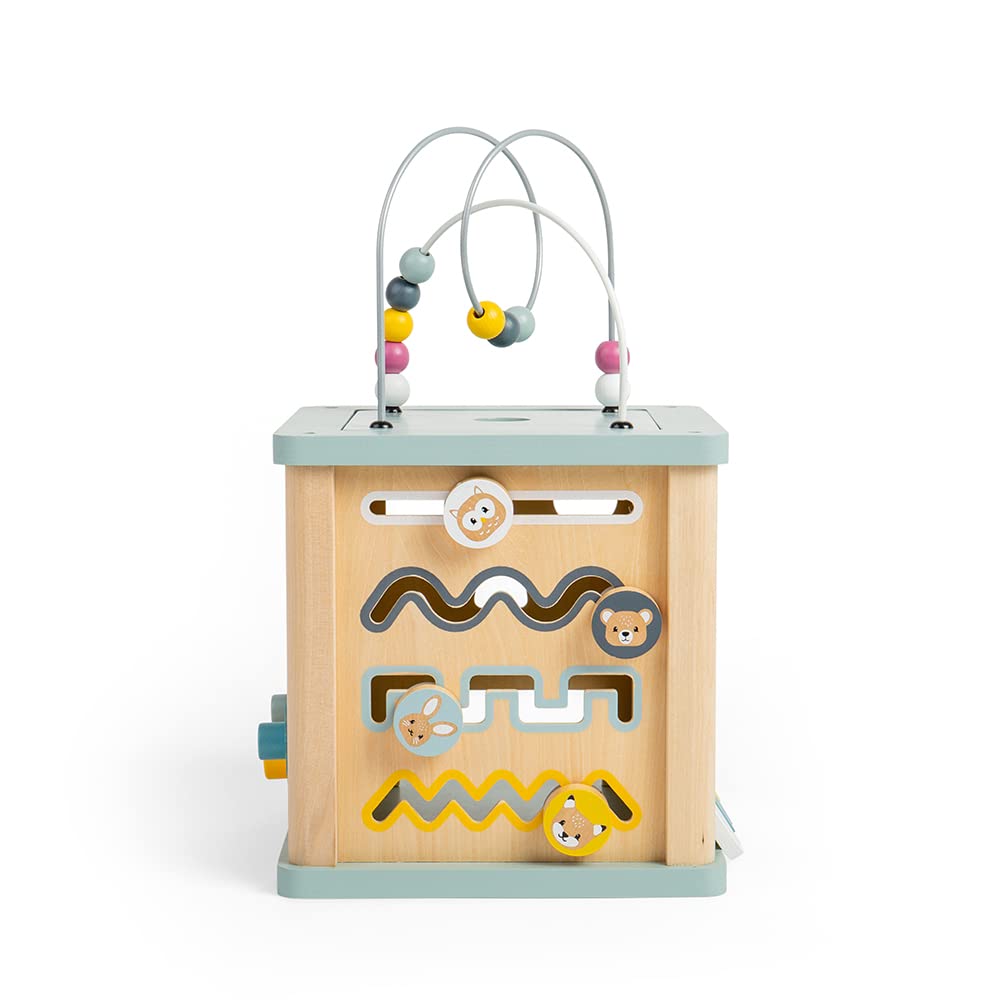 Bigjigs Toys Wooden Activity Cube - 100% Fsc® Certified Busy Centre With Shape Sorter & Bead Maze, Sustainable Sensory Toys For 1 Year Old, 22Cm W X 23Cm H