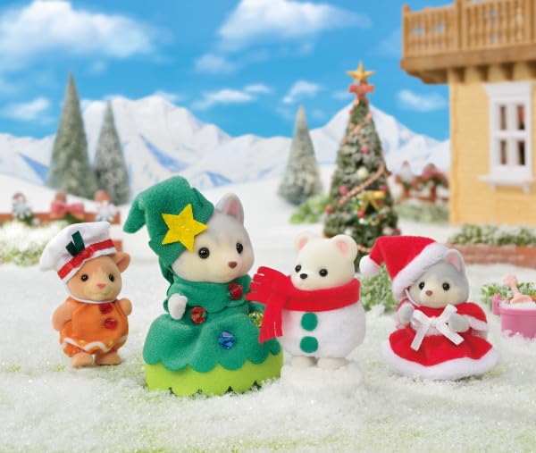 Calico Critters Happy Christmas Friends, Limited Edition Seasonal Holiday Set With 4 Collectible Doll Figures And Accessories