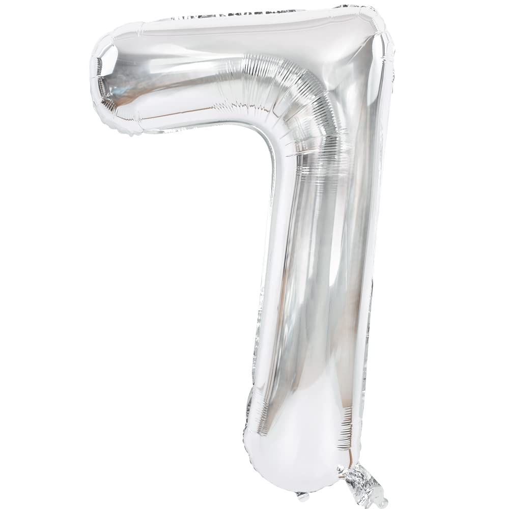 Toniful 40 Inch Silver Large Numbers Balloons 0-9, Number 7 Digital 7 Helium Balloons, Foil Mylar Big Number Balloons For Birthd