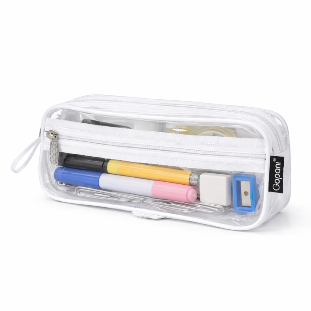 Stodern Clear Transparent Pencil Pouch, Double Zipper PVC Pouch for Board Exam, Transparent Stationery Organizer for School, Pen
