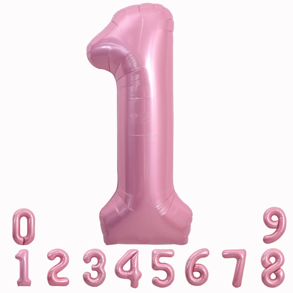 Toniful 40 Inch Light Pink Large Numbers Balloons 0-9, Number 1 Digital 1 Helium Balloons, Pink Foil Mylar Big Number Pastel Bal