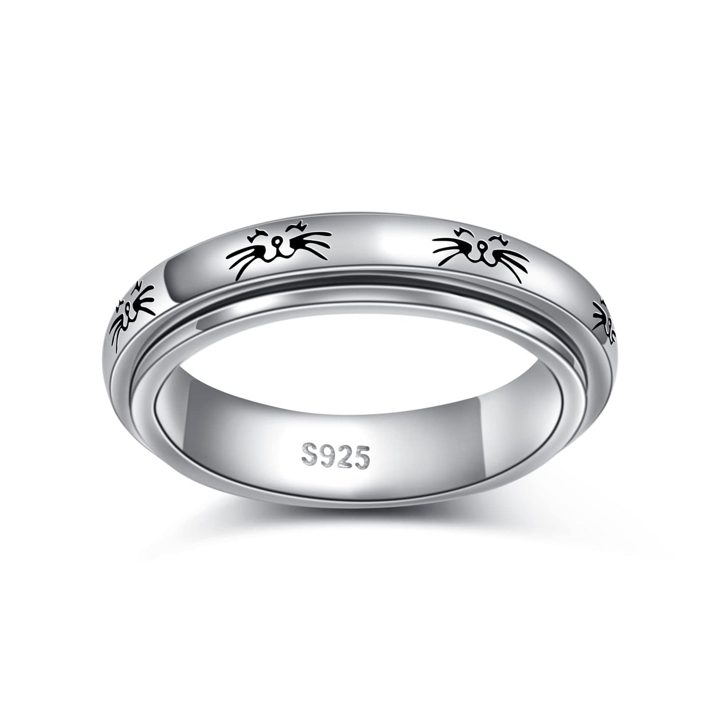 HOOHWE Spinner Rings for Anxiety,S925 Sterling Silver Fidget Anxiety Worry Relieving Boredom ADHD Autism Band Rings for Teen (3-
