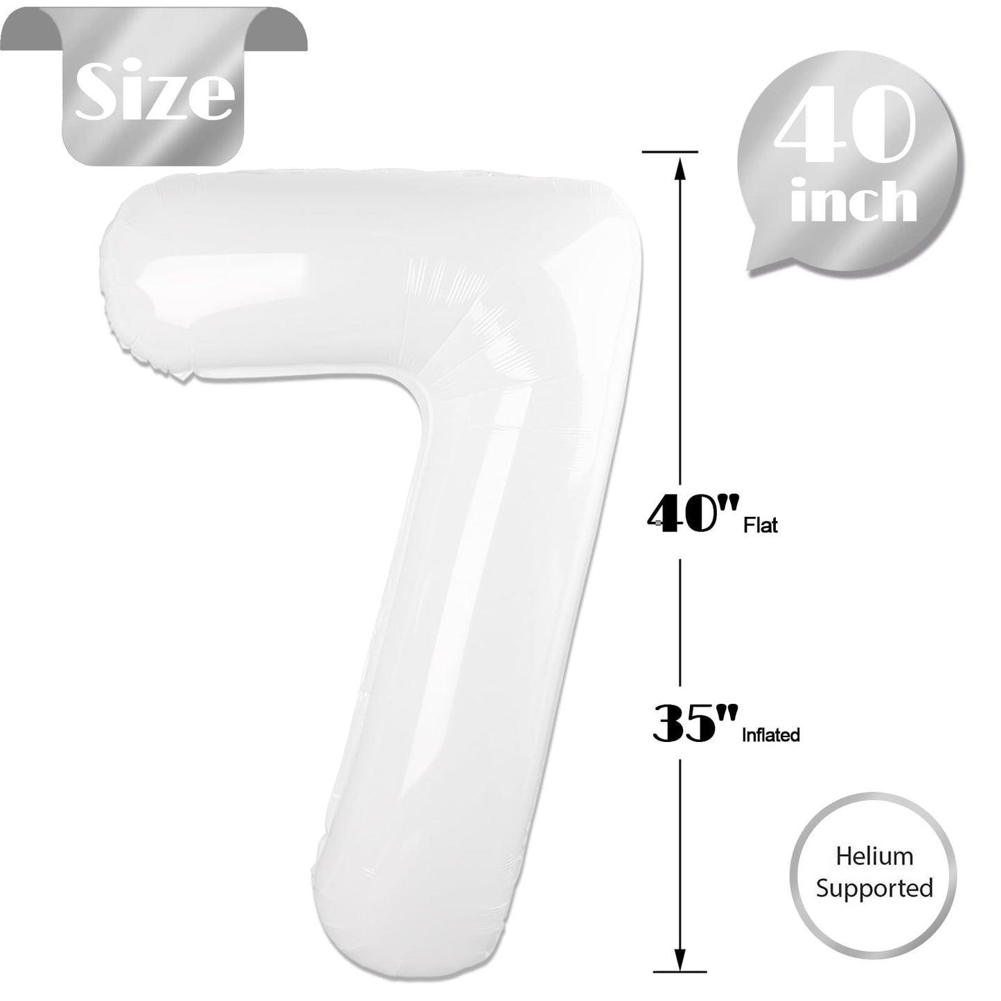 White 7 Balloon, Translucent Number Balloons 40 Inch, 7Th Birthday Decorations For Kids Girls Boys, White Party Decoration For W