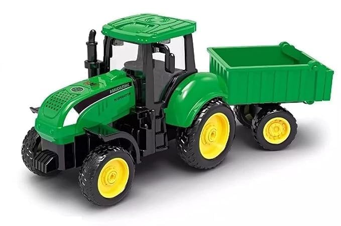 Waktoro Agriculture Green Tractor Toy With Trailer, Kids Farm Vehicle, Plastic Construction With Wheels, Educational Play Set