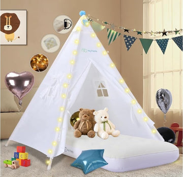 Heypappy 6 Pack Teepee Tent For Kids With Inflatable Airbed, Light, Toddler Tent Children Room Tents, Slumber Party Sleepover Te