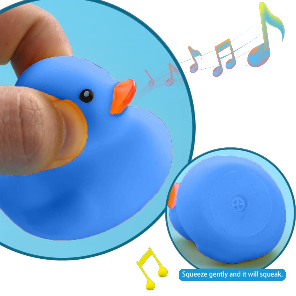Bath Duck Toys 16 Pcs Blue Mini Rubber Ducks Squeak And Float Duckies Baby Shower Toy Party Decoration For Toddlers Boys Girls