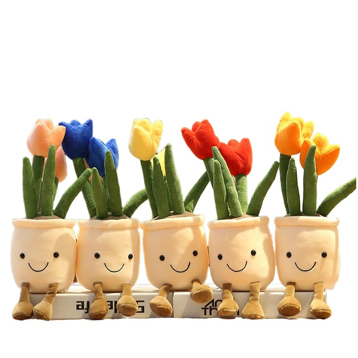 Tinytotem Tulip Flower Plush Pillows, Flower Pot Stuffed Plushie Decoration, Soft Fluffy Plants Friend Hugging Toys, For Office