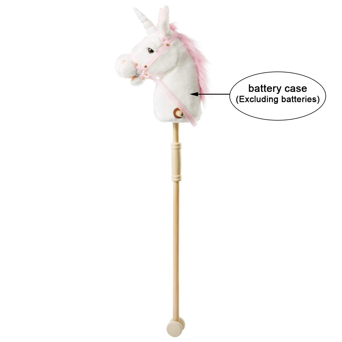 Hollyhome Plush Unicorn Stick Horse With Wood Wheels Real Pony Neighing And Galloping Sounds Plush Toy White 37 Inches(Aa Batteries Required)
