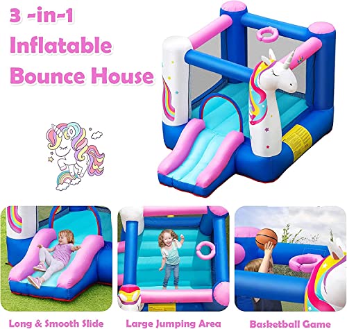 BOUNTECH Inflatable Bounce House, Kids Bouncy House with Slide, Jumping Area, Including 480W Blower, Oxford Carry Bag, Indoor Ca