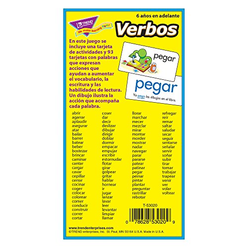 Trend Enterprises: Verbos (Spanish Action Words) Skill Drill Flash Cards, Grow Spanish Fluently, Illustraions With Words & Sample Sentence, 94 Cards Included, For Ages 6 And Up