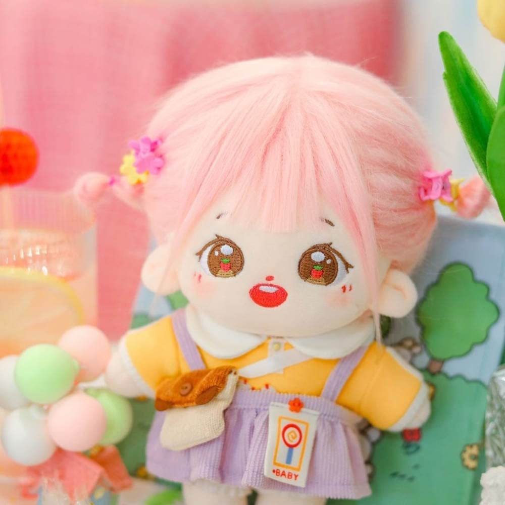 Niannyyhouse 20Cm Plush Doll Strawberry Eyes Girl Humanoid Stuffed Body No Attribute 8'' Normal Body Wearable Clothing Dress Up