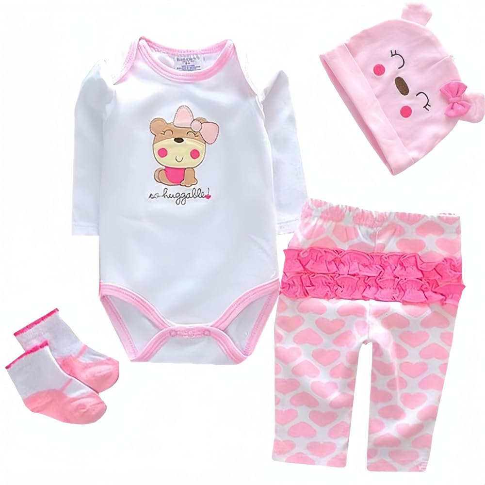 Reborn Baby Doll Clothes For 17-22 Inch Newborn Baby Doll Girl.?Cute Bear Pattern 4Pcs Set ?