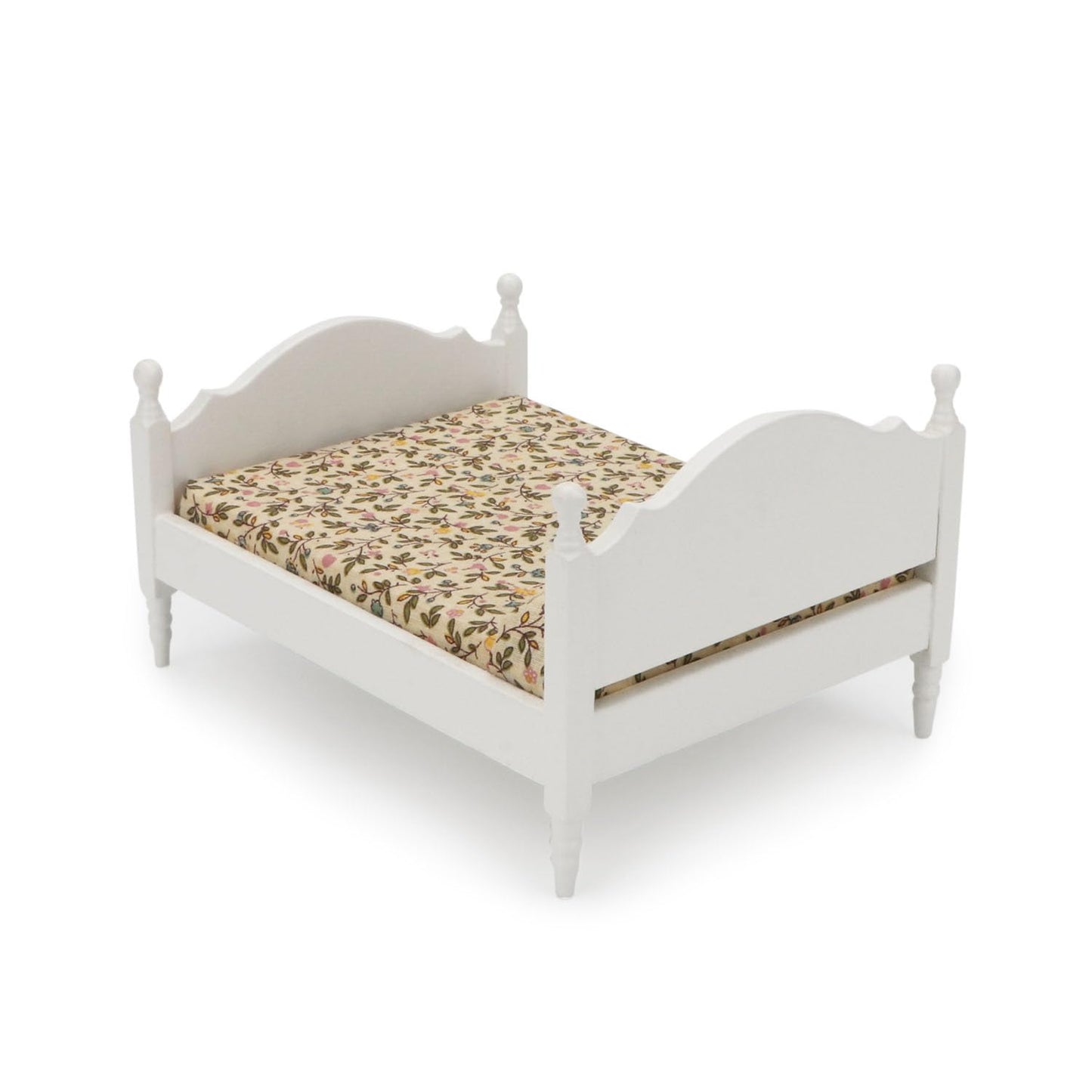 Miniature Furniture Dollhouse Wooden Fabric Bed With Mattress & Pillow 1 12 Scale Furniture Dollhouse Decoration Accessories (Wh