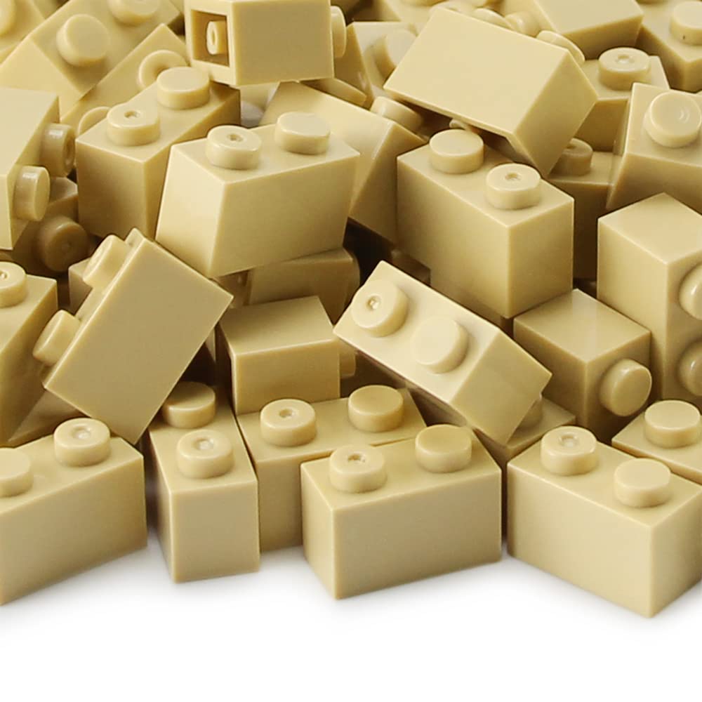 Feleph 1x2 Bricks Bulk 450 Pieces Tan Classic Basic Parts Sand Building Creative Play Set Blocks Toy Accessories Compatible with